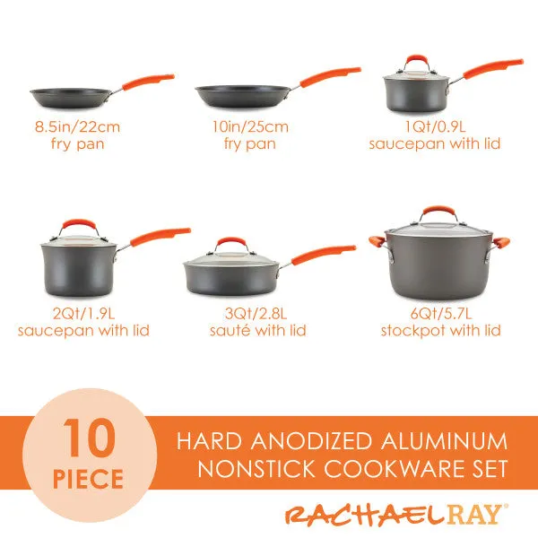 10-Piece Classic Brights Hard Anodized Nonstick Cookware Set