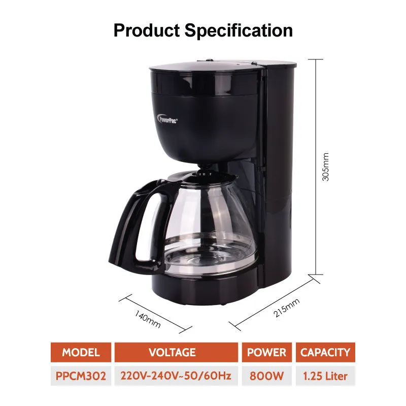 1.25L Coffee Maker with Drip Style Coffee Machine (PPCM302)