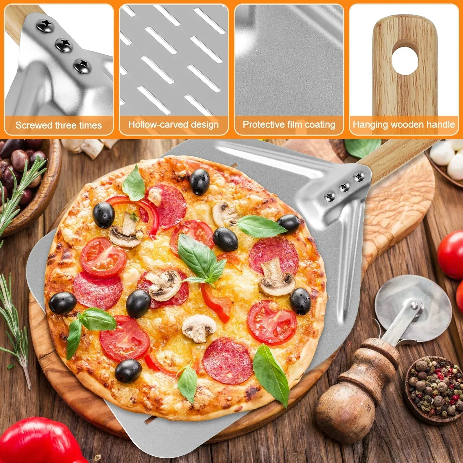 12inch Aluminium Alloy Pizza Shovel with Wood Handle Pizza Shovel