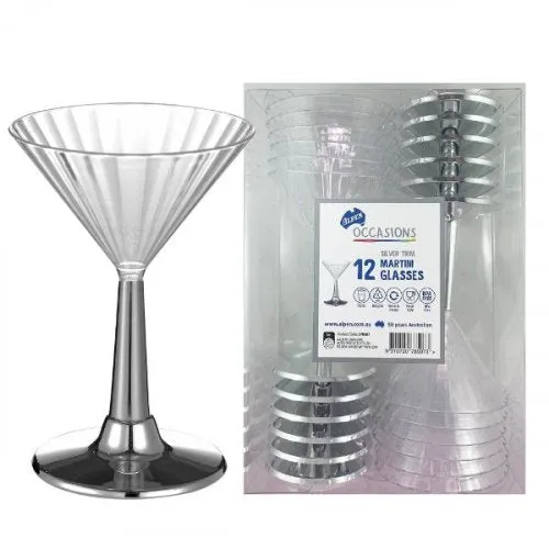 12pk Deluxe Metallic Silver Trimmed Martini Glass 175ml