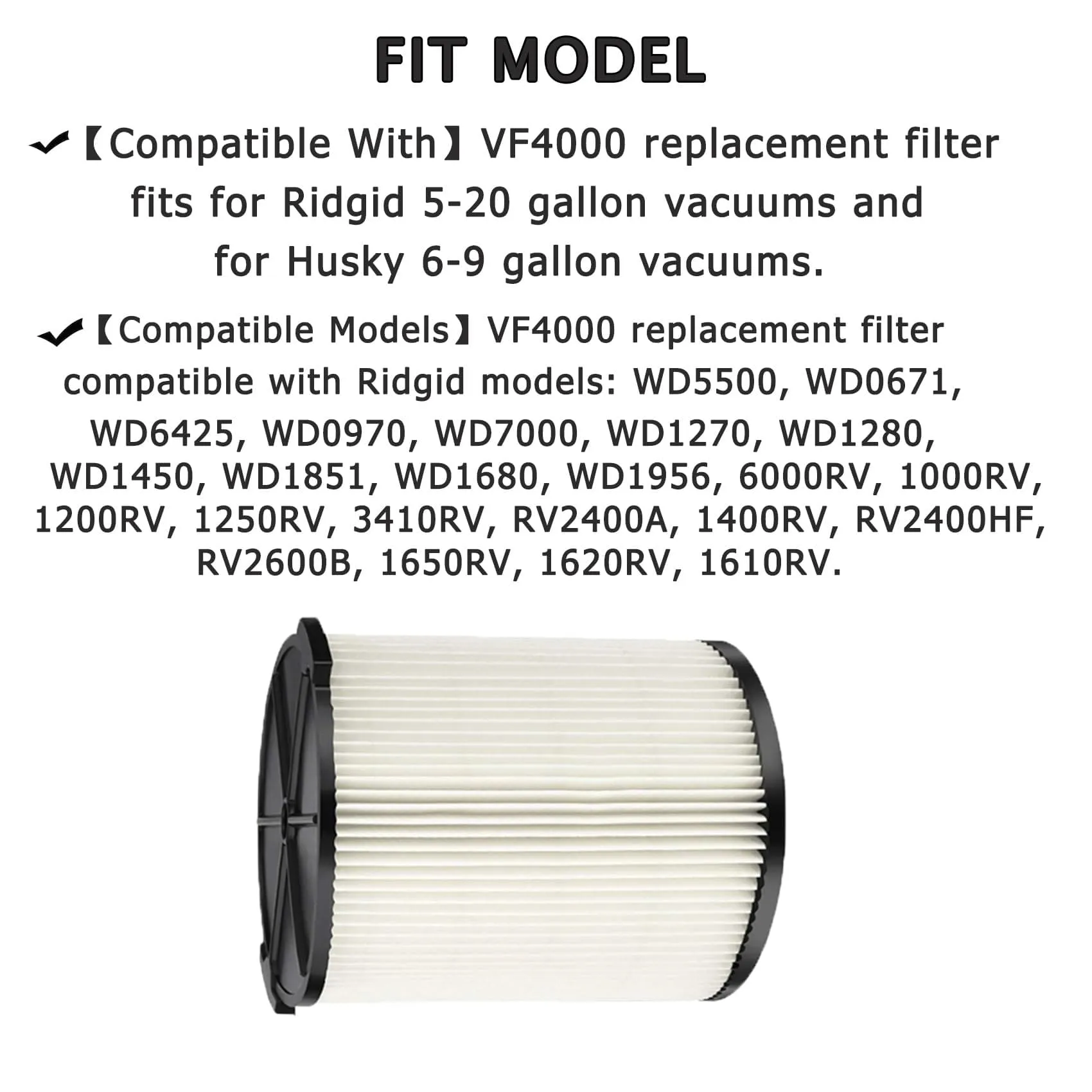 2 Pack VF4000 Filter for RIDGID Wet Dry Vac 5-20 Gallons and 2 Pack VF3502 Vacuumc Bags for Ridgid 12-16 Gallon Vac