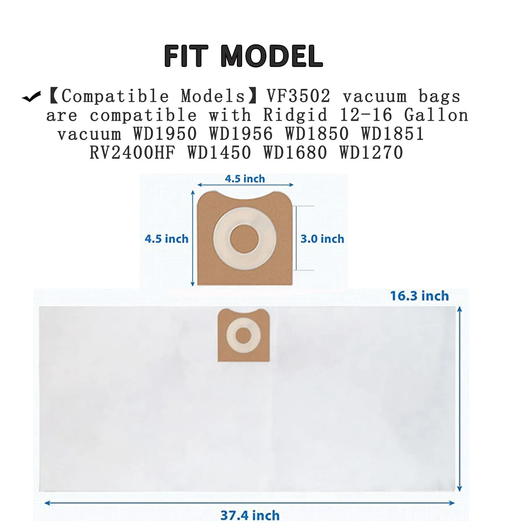 2 Pack VF4000 Filter for RIDGID Wet Dry Vac 5-20 Gallons and 2 Pack VF3502 Vacuumc Bags for Ridgid 12-16 Gallon Vac