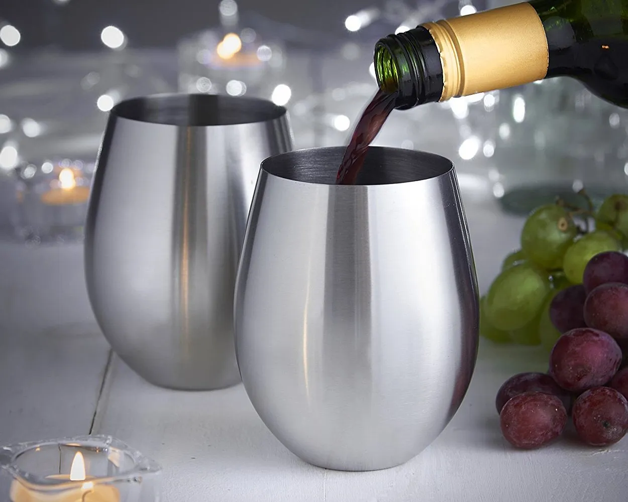 2 Pieces 550 ml Stainless Steel Wine Glasses - Silver