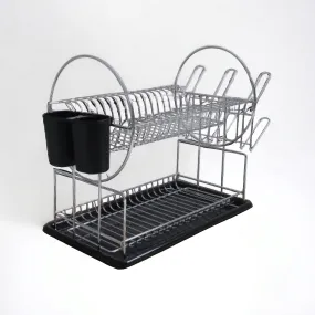 2-Tier Stainless Steel Dish Rack 42cm Chrome Plated with Black Tray