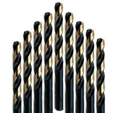 #2 Wire Size Jobber Length Drill Bit - Black and Gold - Split Point - 12 Pack