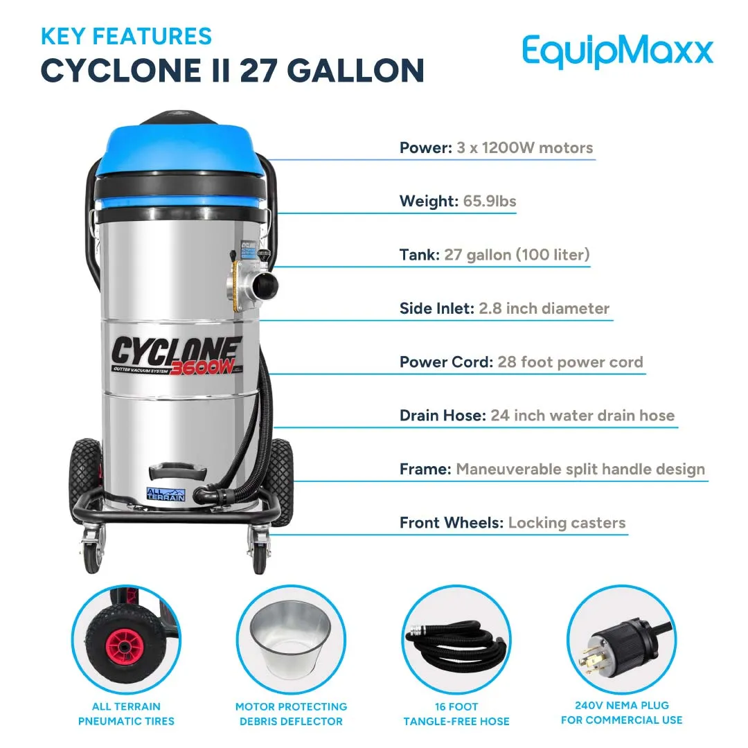 27 Gallon Cyclone II 3600W Stainless Steel All Terrain Gutter Vacuum