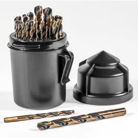 29PC Industrial Black & Gold Drill Bit Set Index Size HSS Round Case Belt Clip