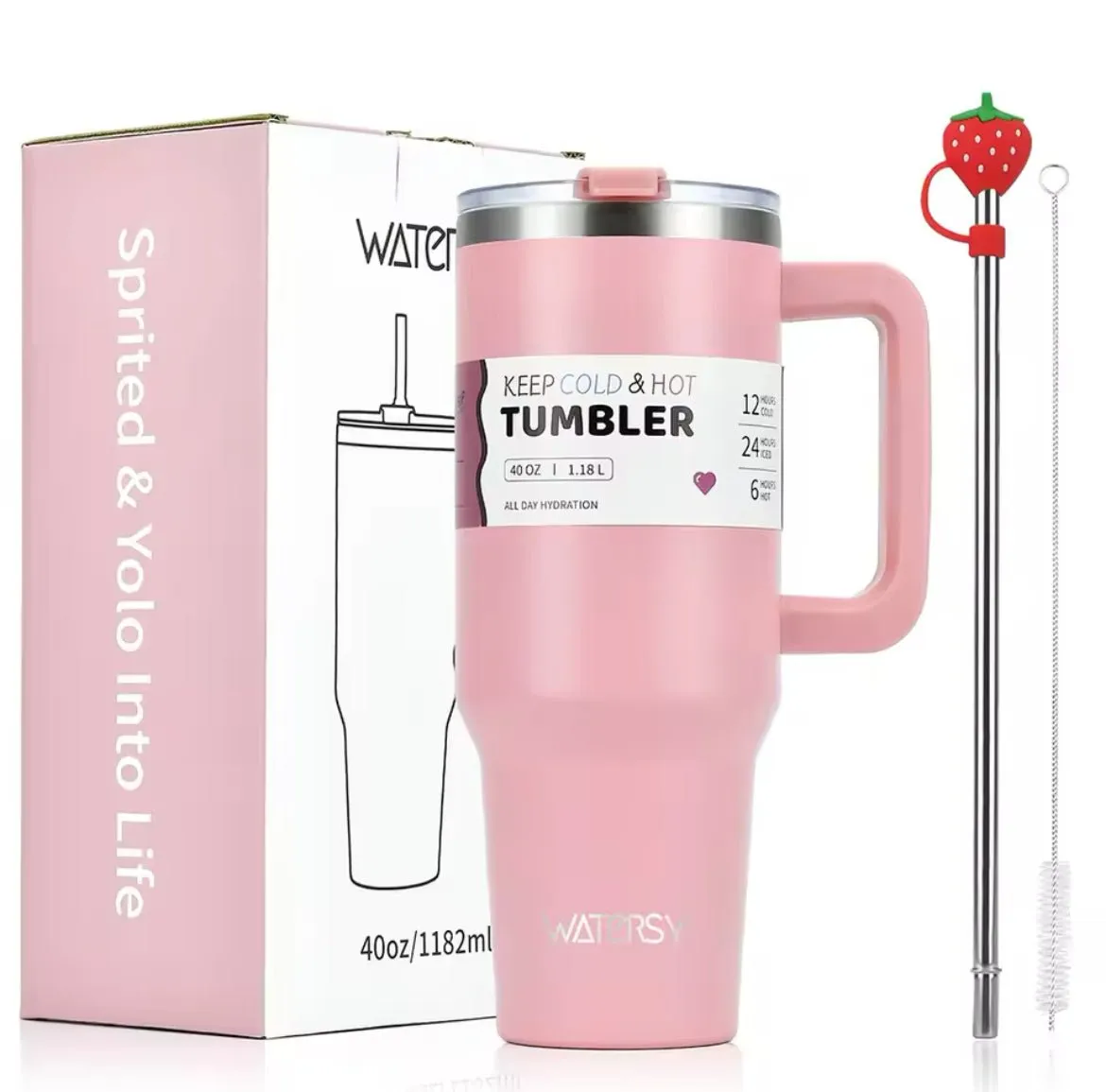 40oz Tumbler with Handle and Straw Stainless Steel Thermal Bottle