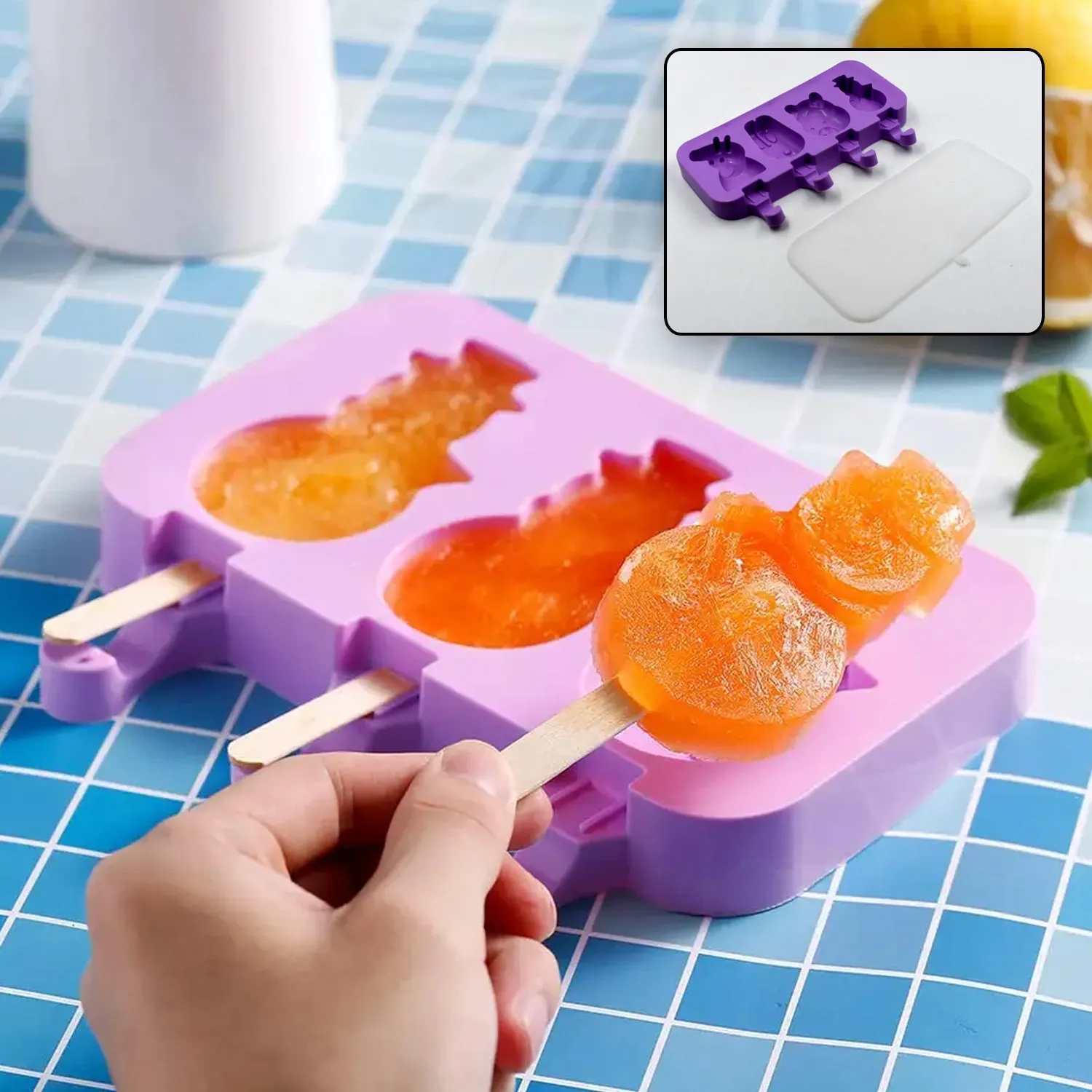 5949 Silicone Popsicle Molds Ice Cream Pop Molds 4 Cavities with Lids 50 Pack Sticks for Kids Ice cube Maker Easy Release