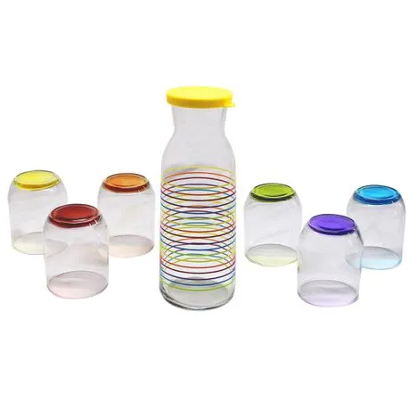 7 Piece Rainbow Glassware Carafe & Tumbler Set