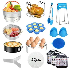 Accessories for Instant Pot, 75PCS Accessories Compatible with 5/6/8Qt Instant Pot - 60 Pcs Parchment Papers, 2 Steamer Baskets, Springform Pan, Egg Rack, Egg Bites Mold, and so