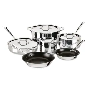 All-Clad D3 3-Ply Stainless Steel Non Stick Cookware Set 10 Piece, Induction, Oven Broiler Safe 600F, Kitchen Cooking Set w/ Frying Pans, Saucepans, Saute Pan, Stockpot, Lids, Pots and Pans, Silver