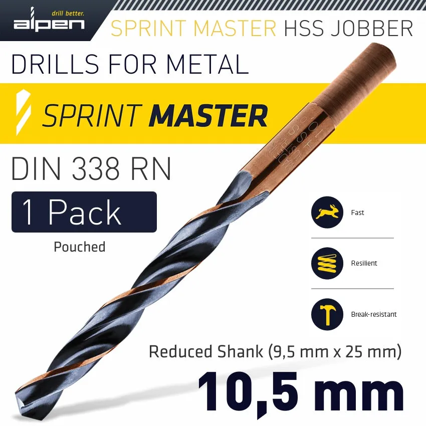 ALPEN ALPEN SPRINT MASTER 10.5 MM REDUCED SHANK 9.5X25 POUCHED ALP6400105