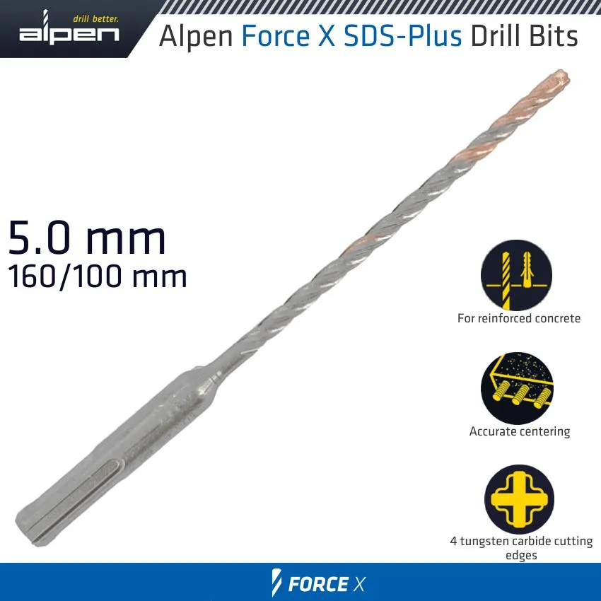 ALPEN FORCE X 5.0 x 160/100 SDS-PLUS DRILL BIT X4 CUTTING EDGES ALP815005