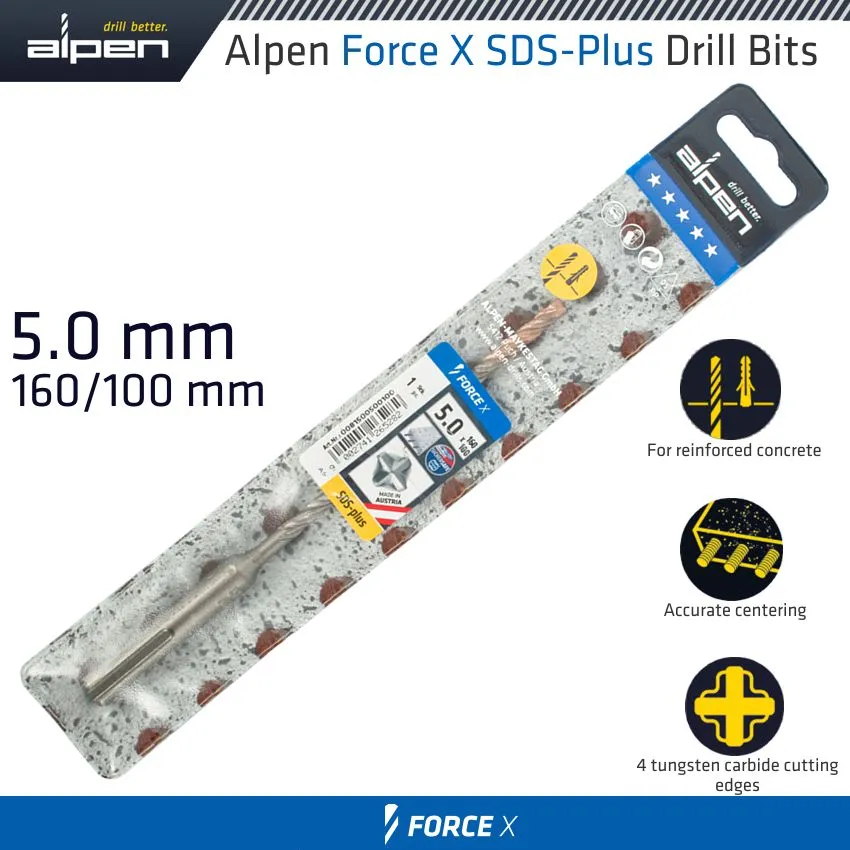 ALPEN FORCE X 5.0 x 160/100 SDS-PLUS DRILL BIT X4 CUTTING EDGES ALP815005