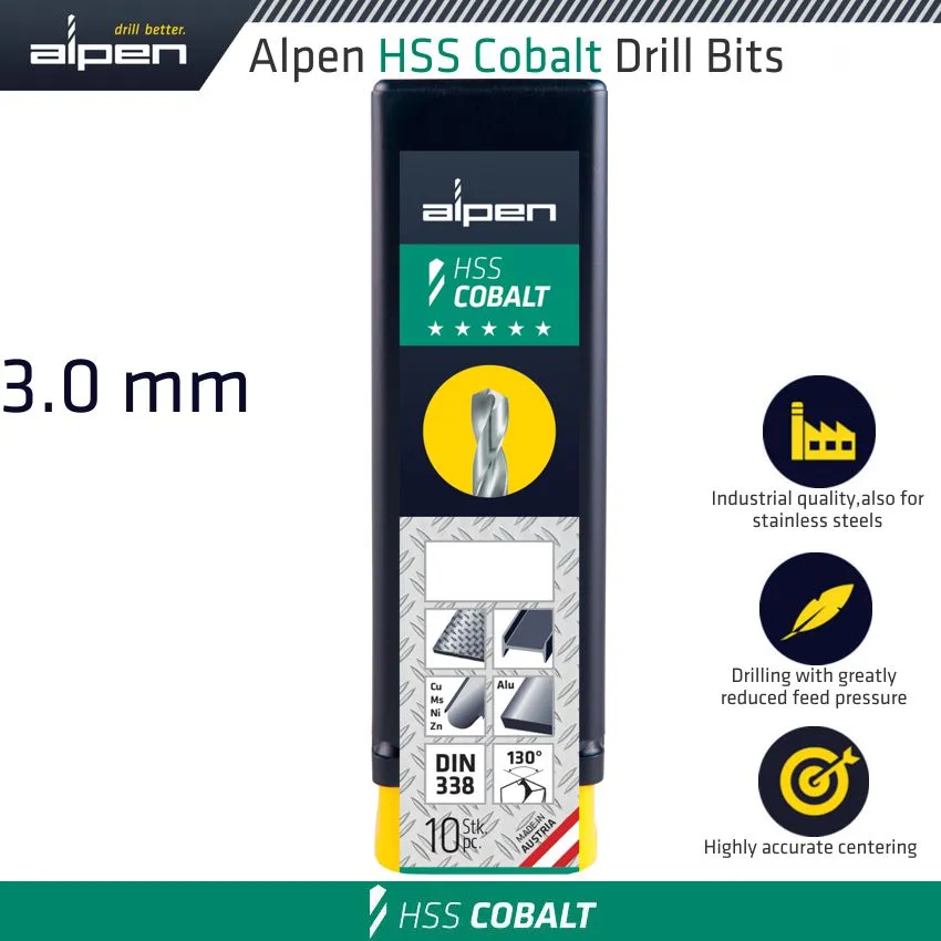 ALPEN HSS COBALT BULK DIN 338 RN,  3.0 ALP6130030