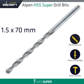 ALPEN HSS DRILL BIT LONG 1.5 X 70MM BULK ALP551015