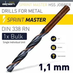 ALPEN HSS SPRINT MASTER 1.1MM BULK DIN 338 ALPEN DRILL BIT ALP6260011