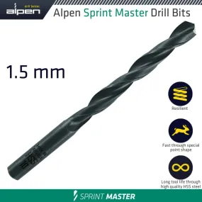 ALPEN HSS SPRINT MASTER 1.5MM X1 615015 SLEEVED DIN338 ALPEN DRILL BIT ALP614015-1