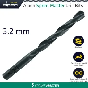 ALPEN HSS SPRINT MASTER 3.2MM X1 615032 SLEEVED DIN338 ALPEN DRILL BIT ALP614032-1