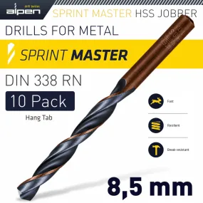 ALPEN HSS SPRINT MASTER 8.5MM 10-PACK HANG TAG DIN 338 ALPEN DRILL BITS ALP6310085