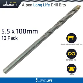 ALPEN MASONRY DRILL BIT LONG LIFE 5.5 X 100MM 10PACK ALP118055