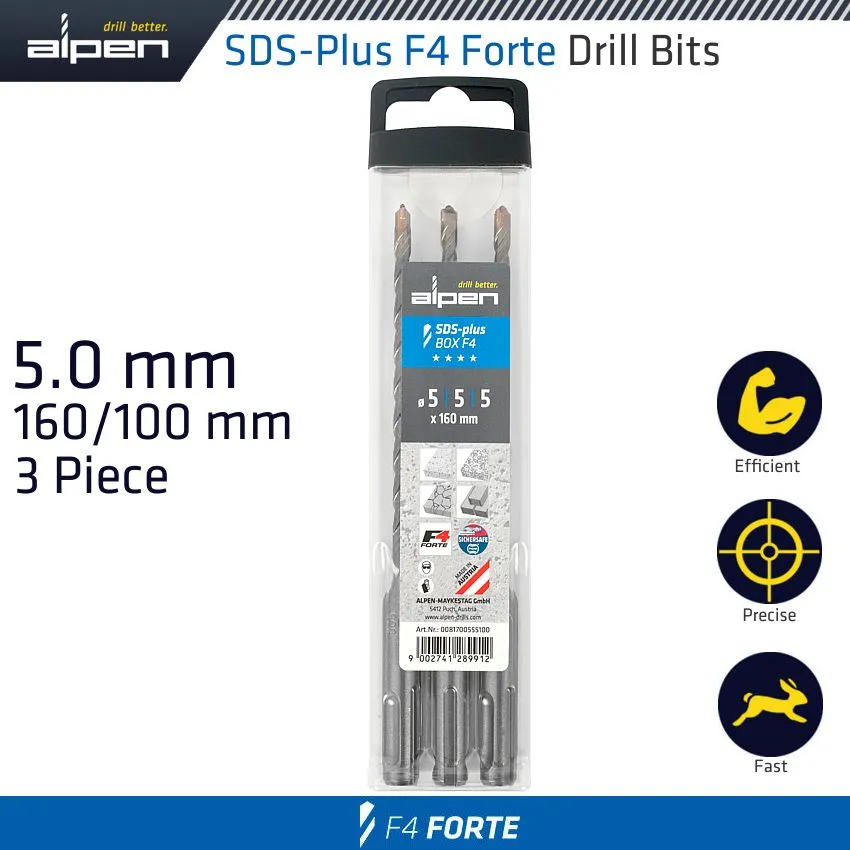 ALPEN SDS PLUS F4 BIT 5MM X 160 X 100 X3 PCS DRILL HAMMER ALP817005551