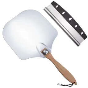 Anygleam 12*14 Inch Pizza Cutter and Shovel With Foldable Wooden Handle Bakeware Kitchen Tools No Oxidation