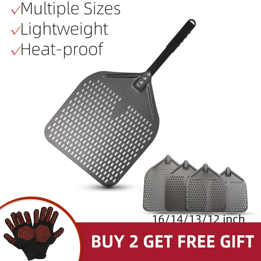 Anygleam Pizza Shovel 35 cm x 76cm Dark Grey for Perforated Peel with Metal Handle Oven Turning Baking Accessory