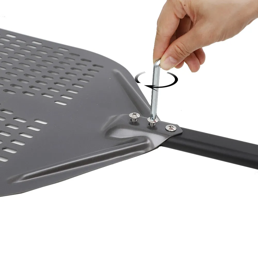 Anygleam Pizza Shovel 35 cm x 76cm Dark Grey for Perforated Peel with Metal Handle Oven Turning Baking Accessory