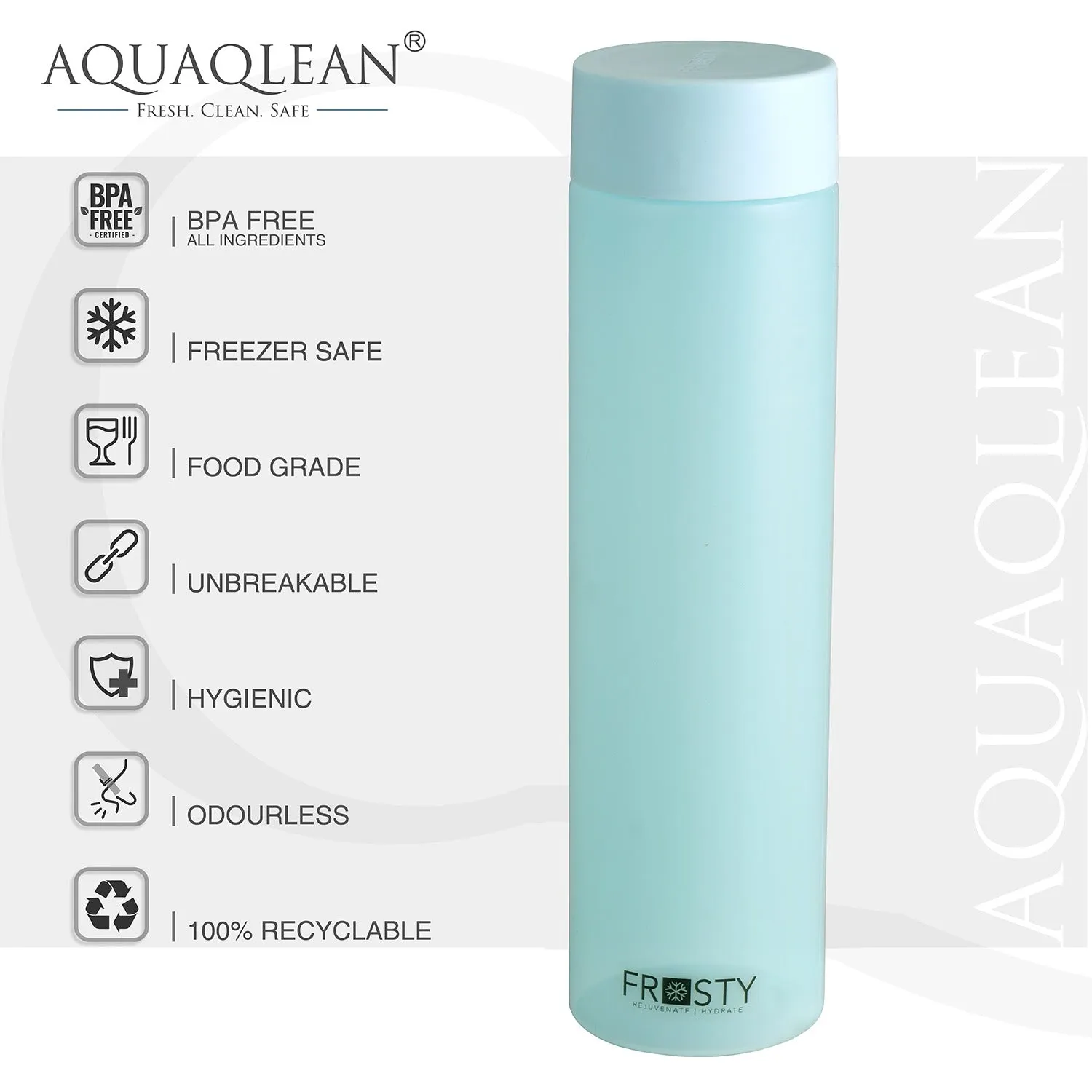 Aquaqlean Frosty Unbreakable Round Water Bottle | 1 Litre | Plastic Water Bottle | Office Bottle | Gym Bottle | Home | Kitchen (6pcs Multicolor, FROSTY)