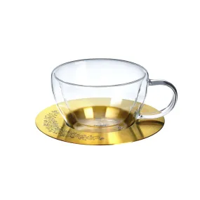 Aurora Double Wall Glass Cup & Saucer (200ml)