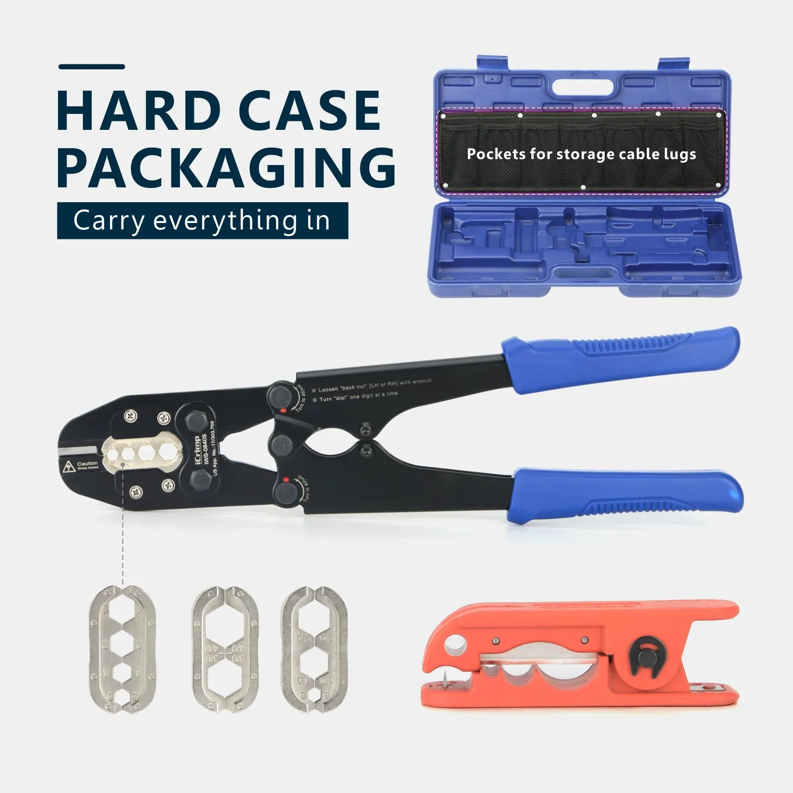 Battery Cable Lug Crimping Tool Kit for 8 to 4 Gauge Wire Terminals, Battery Cable Ends with Radial Wire Stripper