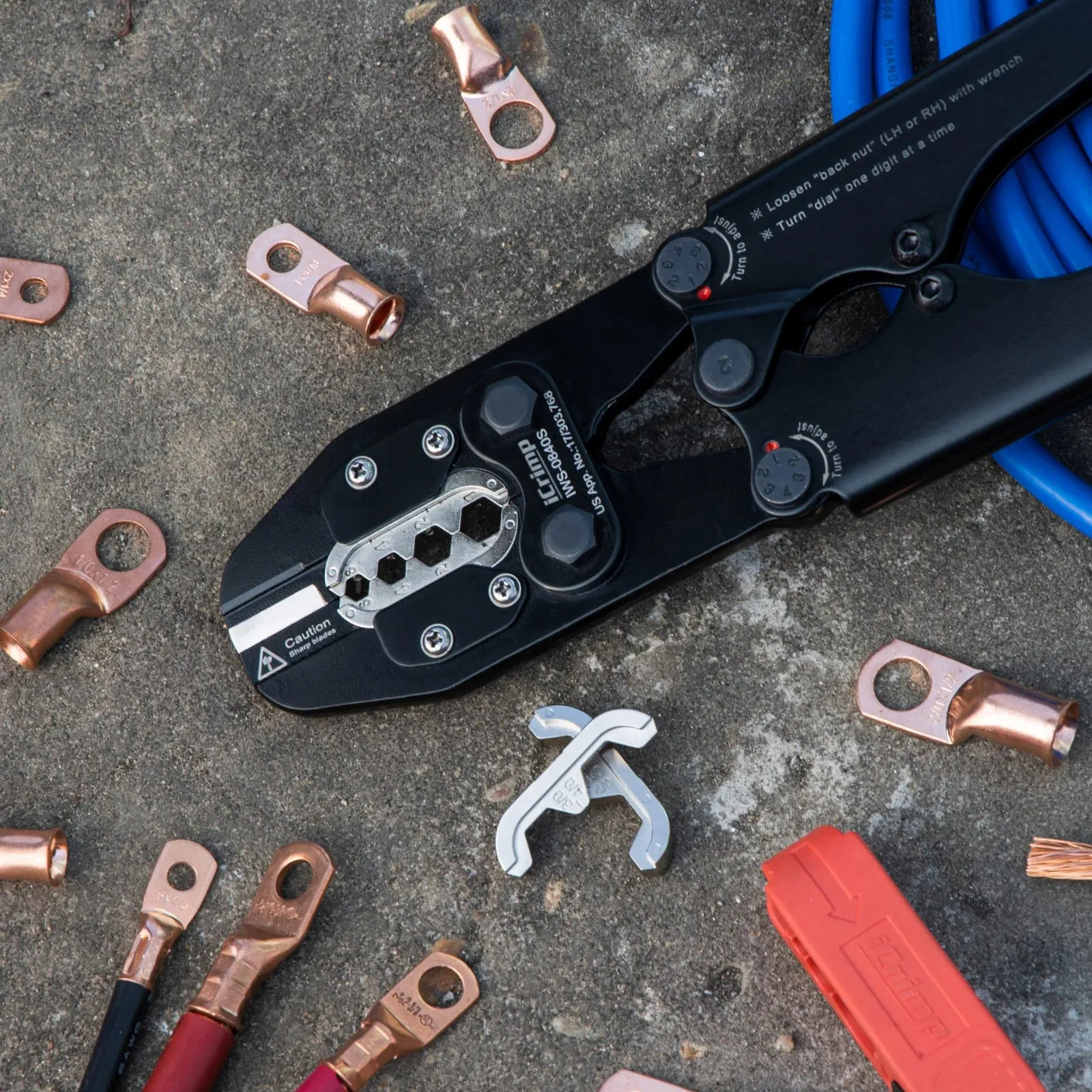 Battery Cable Lug Crimping Tool Kit for 8 to 4 Gauge Wire Terminals, Battery Cable Ends with Radial Wire Stripper