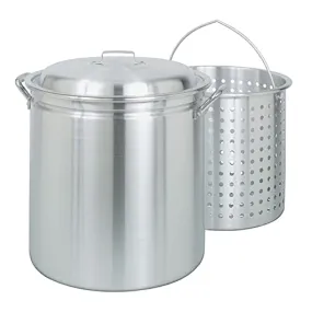 Bayou Classic 4060 60-qt Aluminum Stockpot w/ Basket Features Domed Vented Lid Heavy Riveted Handles Perforated Aluminum Basket Perfect For Boiling Steaming and Canning