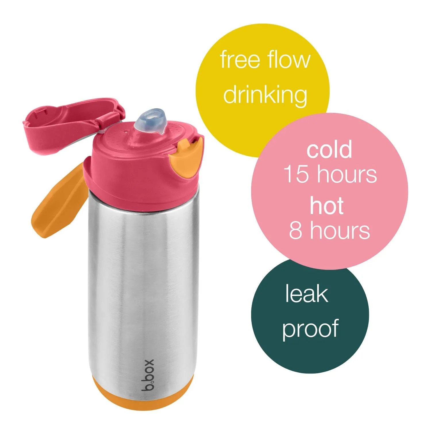 B.Box Insulated Sport Spout Drink Water Bottle Strawberry Shake Pink Orange: 500ml