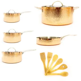 BergHOFF Vintage 15pc Tri-Ply Copper Cookware Set with Lids, Hammered