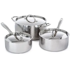 BergHOFF Vintage 6pc Tri-Ply 18/10 Stainless Steel Cookware Set with Lids, Hammered