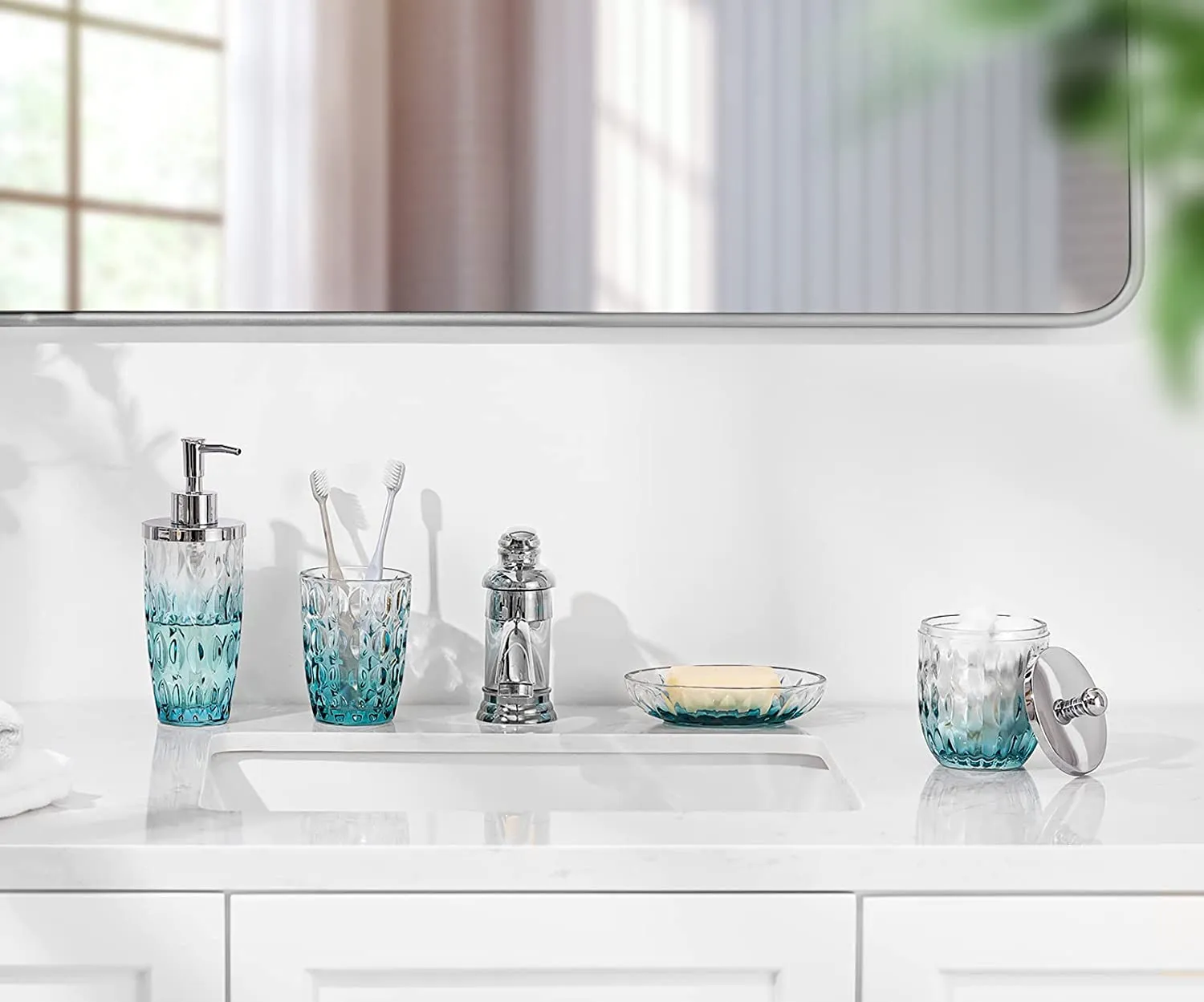 Blue Crystal Glass Bathroom Accessory Set