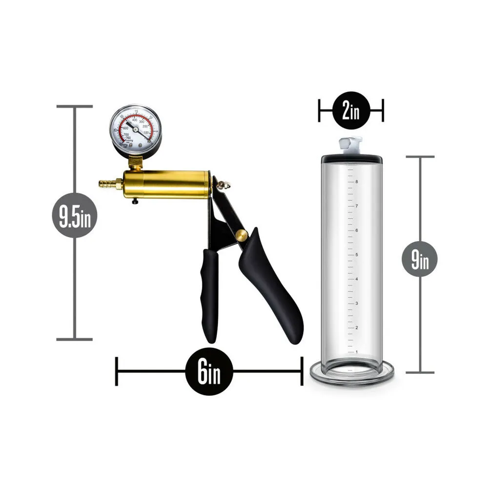 Blush Performance VX6 Vacuum Penis Pump w/Brass Pistol & Pressure Gauge - Clear