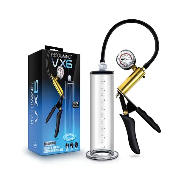 Blush Performance VX6 Vacuum Penis Pump with Brass Pistol & Pressure Gauge Clear