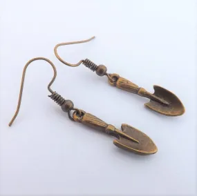 Bronze Tone Shovel Spade Earrings