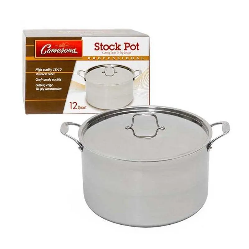 Cameron's 12 Quart Tri-ply Stainless Steel Stock Soup Pot with Stainless Steel Lid