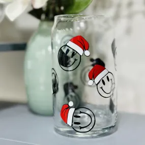 Christmas Santa Smiley Face Can Glass Cup