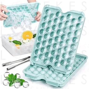 Combler Ice Cube Tray with Lid and Bin, Small Round Ice Cube Trays for Freezer 2 Pack, Upgraded 53X2 Pcs Thin Ice Tray Easy Release, Small Ice Maker, Mini Sphere Ice Mold for Chilling Drinks, Blue