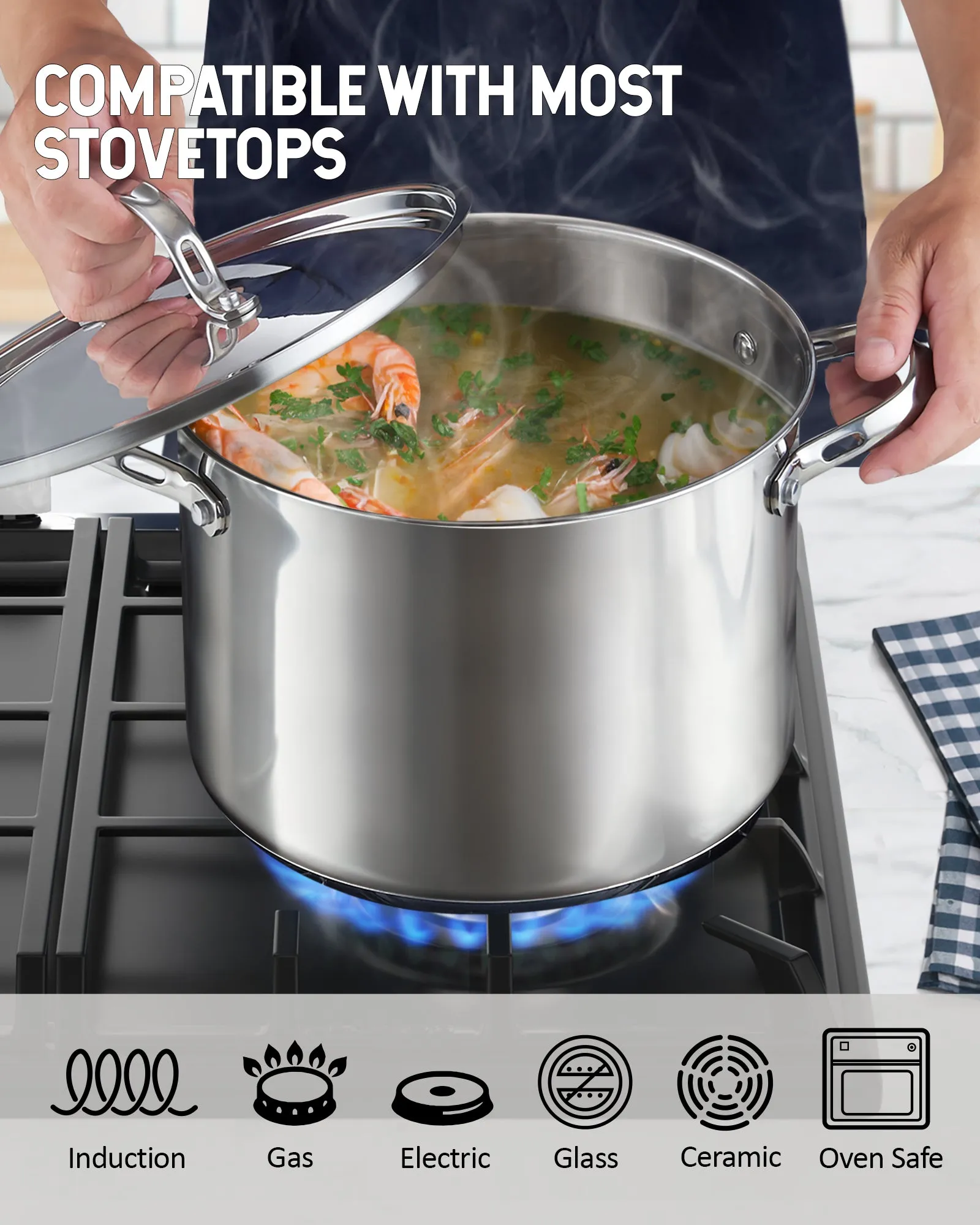 Cooks Standard 18/10 Stainless Steel Stockpot, Classic Deep Cooking Pot Canning Cookware with Stainless Steel Lid, Silver