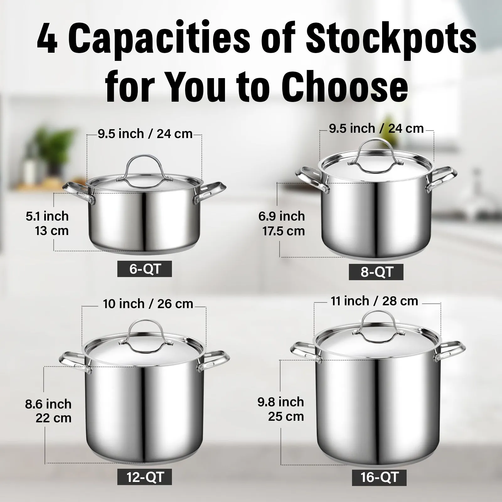 Cooks Standard 18/10 Stainless Steel Stockpot, Classic Deep Cooking Pot Canning Cookware with Stainless Steel Lid, Silver