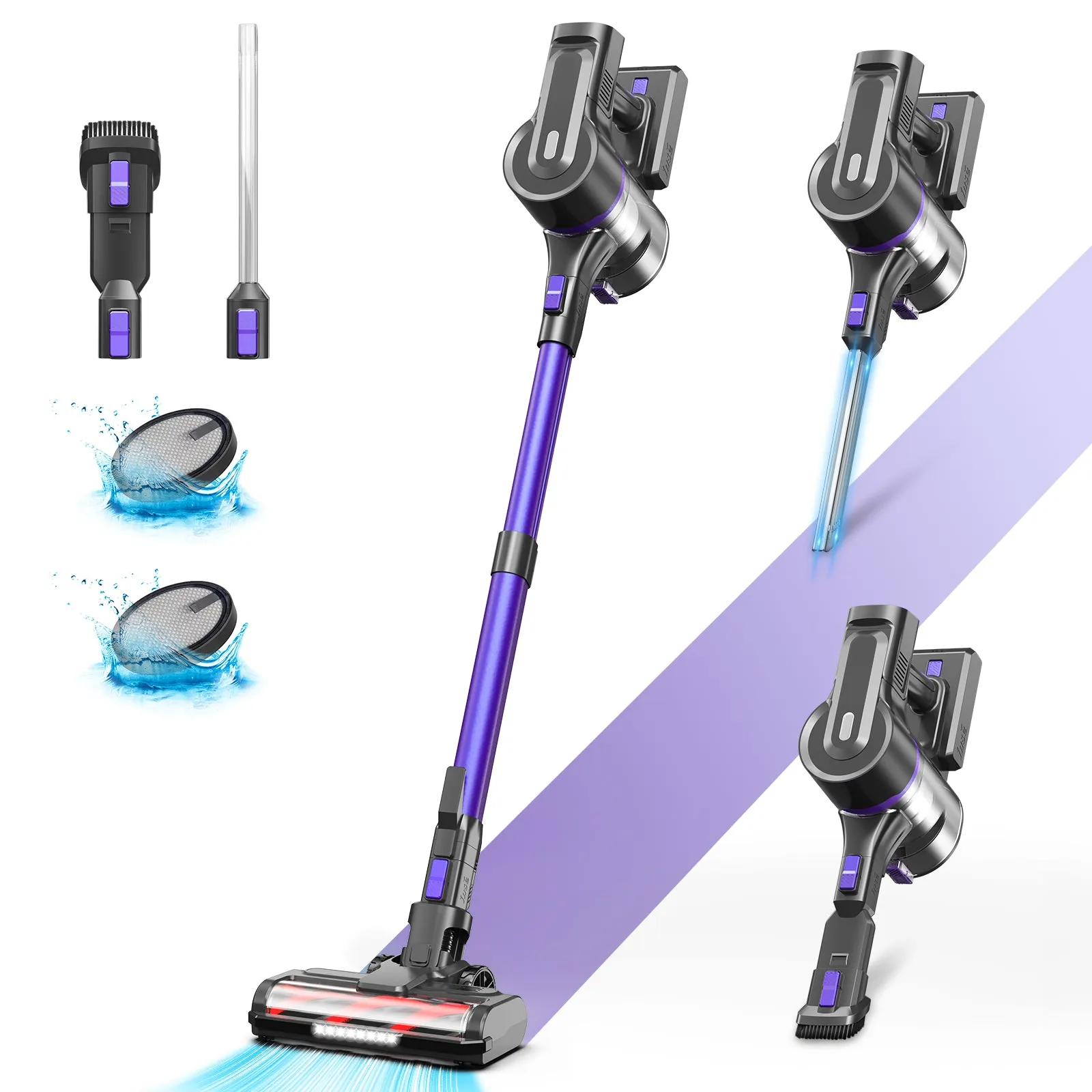 Cordless Vacuum Cleaner, with 30Kpa 350W Suction, Max 50 Min Runtime for Hard Floor Pet Hair