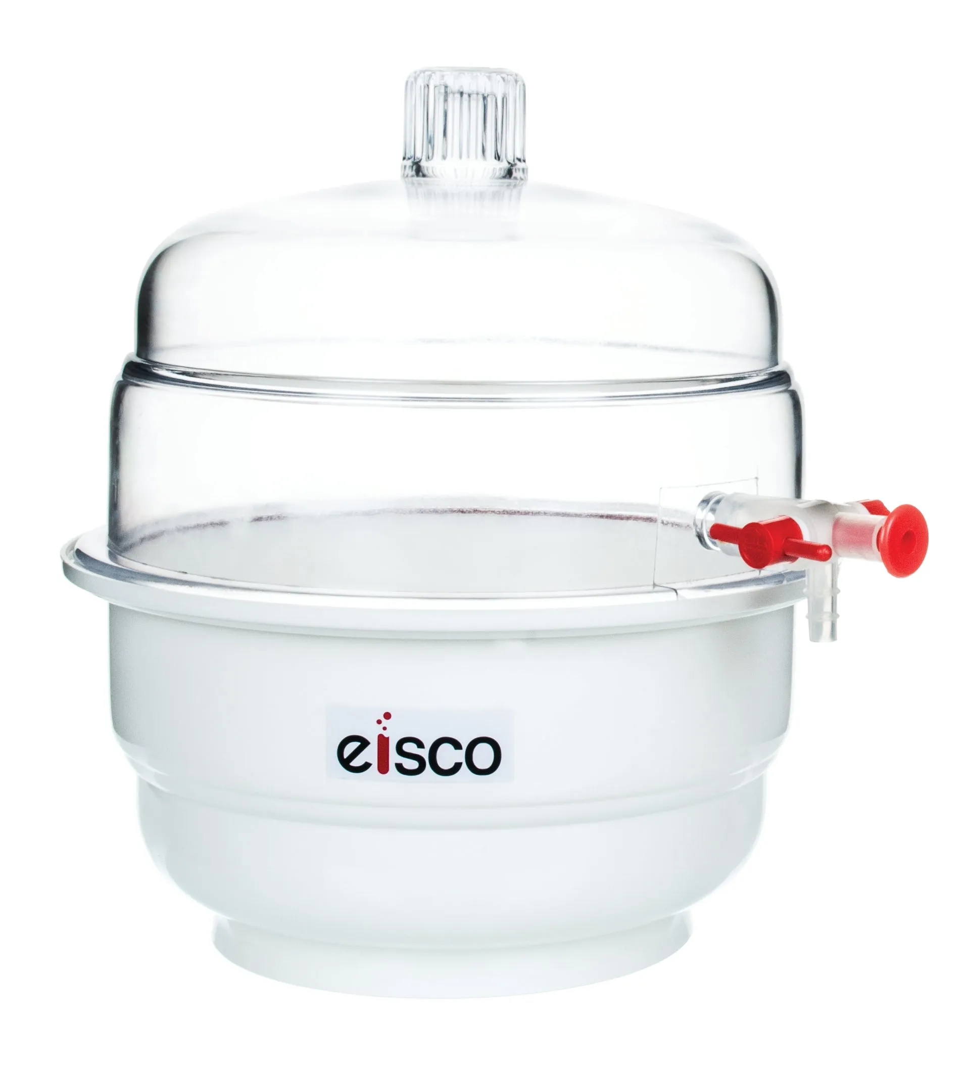 Desiccator with Knob Cover, Vacuum Attachment with Stopcock and Self Lubricating PTFE Plug, Flange Included - Eisco Labs