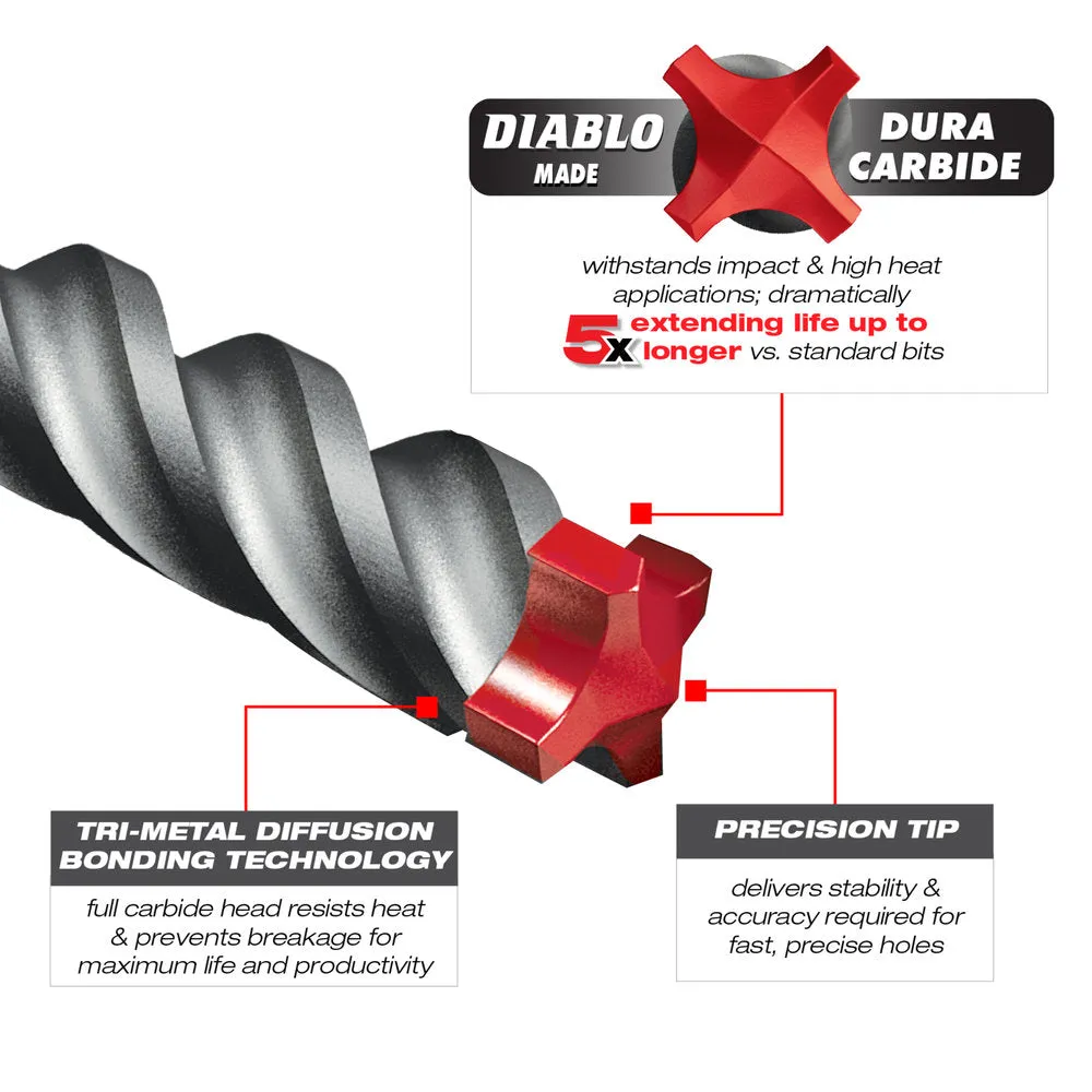 Diablo Tools DMAPL4180 1/2 in. x 4 in. x 6 in. Rebar Demon™ SDS-Plus 4-Cutter Full Carbide Head Hammer Bit